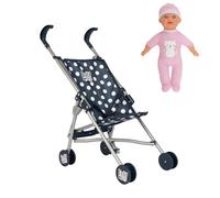 Dolly Tots Navy Single Stroller & Doll | Toy Dolls Buggy | Baby Doll Pushchair | Childrens Baby Doll Stroller Toy Umbrella Fold Stroller | Includes Matching Doll | Dolls Buggy Pushchair | Ages 2+