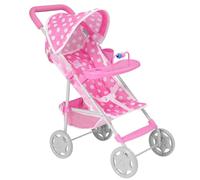 Dolly Tots Playtime Pink Polka Dot Pushchair Age 3+ | Children's Doll Stroller with Removable Play Tray | Umbrella Fold Baby Doll Stroller Toy | Role Play Dolls Buggy Pushchair for Kids | Ages 3+