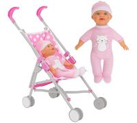 Dolly Tots Single Stroller & Doll | Pink Polka Dot Pushchair for Ages 2+ | Lightweight Umbrella Fold Buggy with Matching Doll | Toy Stroller for Girls & Boys | Role Play Fun for Kids 3+