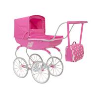 Dolly Tots Carriage Pram | Traditional Style Dolls Pram with White Wheels & Matching Bag | Premium Pushchair Toy for Kids Age 3+ | Classic Push Along Pram for Girls & Boys