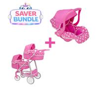Dolly Tots Twin Dolls Pram + Dolly Tots Dolls Car Seat Bundle