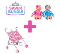 Dolly Tots Twin Dolls Stroller (Pink) + Twin Dolls Playset Bundle
