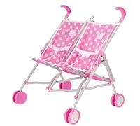 Dolly Tots Twin Stroller | Pink Polka Dot Double Dolls Pram for Kids Age 3+ | Tandem Pushchair | Lightweight Umbrella Fold Buggy | Role Play Toy Stroller for Girls & Boys