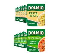 Dolmio Pasta Twists Microwave Fusili Pasta, Bulk Multipack 6 x 200 g pouches With Tomato and Basil Microwave Pasta Sauce, Bulk Multipack 8 x 170 g pouches