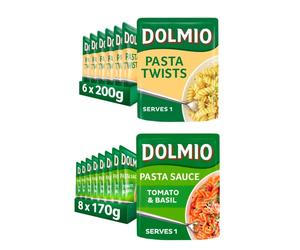 Dolmio Pasta Twists Microwave Fusili Pasta, Bulk Multipack 6 x 200 g pouches With Tomato and Basil Microwave Pasta Sauce, Bulk Multipack 8 x 170 g pouches