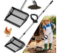 Dolodomy 10inch Chicken Poop Scooper 4 in 1 Chicken Coop Scoop Detachable Chicken Scooper for Poop Sifting Shovel with 63inch Long Handle for Chicken Coop, Goat Stall, Stable