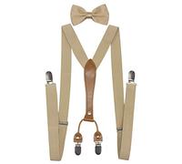 Doloise Men's Suspenders Bowtie Set Elastic Y Shape Style Women's Suspenders Bowtie For Wedding&Formal Events - beige - ons size