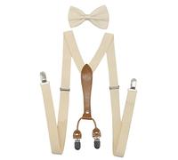 Doloise Men's Suspenders Bowtie Set Elastic Y Shape Style Women's Suspenders Bowtie For Wedding&Formal Events, Off-white, ons size