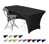 Dololoo Stretchable Tablecloths 6ft for Rectangle Tables with Open Back, Fitted Spandex Rectangular Patio Table Covers, Wedding, Party, Kitchen, Beauty Event Decoration-Black