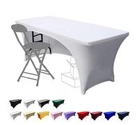 Dololoo Stretchable Tablecloths 6ft for Rectangle Tables with Open Back, Fitted Spandex Rectangular Patio Table Covers, Wedding, Party, Kitchen, Beauty Event Decoration-White