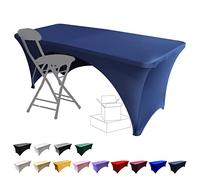 Dololoo Stretchable Tablecloths 6ft for Rectangle Tables with Open Back, Fitted Spandex Rectangular Patio Table Covers, Wedding, Party, Kitchen, Beauty Event Decoration (Navy blue, 1 Pack-6ft)