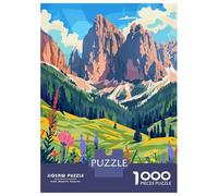 Dolomites Mountains Italy Minimalist Illustration 1000 Piece Jigsaw Puzzle, Romantic City Break Scene, 1000 Pieces for Adults, Travel Gift for Home Décor Fans, Decorative Artwork, 52x38cm/1000pcs