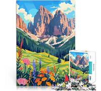 Dolomites Mountains Italy Minimalist Illustrationpuzzles for adults 1000 pieces For Family Fun Suitable for couples 38x26cm