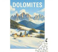 Dolomites Winter Landscape 1000 Piece Jigsaw Puzzle, Mountain Lake Town View, Matte Printed Jigsaw, Relaxing Challenge for Puzzle Lovers, Birthday Gift, 52x38cm/1000pcs