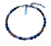 DOLON 4mm Imperial Jasper Stone CZ Beaded Football Charm Bracelet