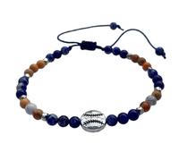 DOLON Handmde Macrame Baseball/Softball Bracelet with 4mm Imperial Jasper Stone Beads for Fans-Adjsutable Sports Jewlery fo Men/Women as Birthday & Game Day Team Spirit Gifts, M, Stone, no gemstone