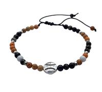 DOLON Handmde Macrame Baseball/Softball Bracelet with 4mm Imperial Jasper Stone Beads for Fans-Adjsutable Sports Jewlery fo Men/Women as Birthday & Game Day Team Spirit Gifts, M, Stone, no gemstone