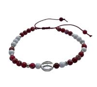 DOLON Handmde Macrame Baseball/Softball Bracelet with 4mm Imperial Jasper Stone Beads for Fans-Adjsutable Sports Jewlery fo Men/Women as Birthday & Game Day Team Spirit Gifts, M, Stone, no gemstone