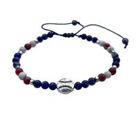 DOLON Handmde Macrame Baseball/Softball Bracelet with 4mm Imperial Jasper Stone Beads for Fans-Adjsutable Sports Jewlery fo Men/Women as Birthday & Game Day Team Spirit Gifts, M, Stone, no gemstone