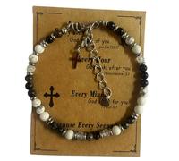DOLON Minimalist Christian Stocking Stuffers Cross Charm Bracelet with 4mm Natural Stone Bohemian Beads for Women Mens Confirmation Baptism Easter Birthday Religious Christmas Gifts, M, Stone, no