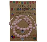 DOLON Pink Chalcedony Handmade Heart Charm Matching Bracelet Set for Mother Daughter Seperation First Day of School Gift