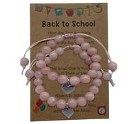 DOLON Pink Chalcedony Handmade Heart Charm Matching Bracelet Set Jewelry Back to School Gift