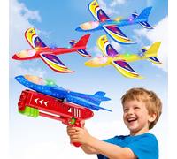 Doloowee Boys Toys for 3 4 5 6 Years Old, 1 Launcher with 3 Foam Glider Planes, 2 Flight Modes, Outdoor Garden Toys Birthday Present Gift for Kids 3 4 5 6 7 8 Year Old