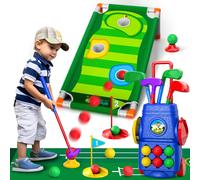 Doloowee Kids Golf Set - 4 Clubs, 6 Balls, Putting Mat & Cornhole Board, Adjustable Push Cart, 3-8 Years, HJ9017
