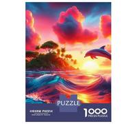Dolphin 1000 Pc Eco-Friendly Paper Jigsaw Lone Dolphin on Fire-cloud Coast Puzzle Adult Hobbyists Portable Mind Decompression Hours of Fun 70x50cm/1000pcs