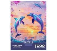 Dolphin 1000 Pc Recycled Paper Two Dolphins Leaping over Colorful Sunset Sea Puzzle Adults Reusable Stress Relief Challenging Fun 70x50cm/1000pcs