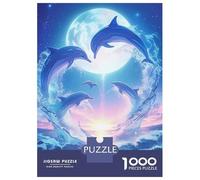 Dolphin 1000 Pc Thickened Paper Jigsaw Dolphins Beneath Glowing MoonPuzzle Grown-Ups Easy Store Relaxation Hobby Engaging Brain Teaser 52x38cm/1000pcs