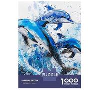 Dolphin 1000 Pc Thickened Paper Jigsaw Dolphins in Splashing Waves Puzzle Adults Relaxation Hobby Engaging Brain Teaser 52x38cm/1000pcs