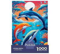 Dolphin 1000 Piece Eco-Friendly Dolphins in Vibrant Abstract Ocean Waves Puzzle Adult Hobbyists Portable Mind Decompression Fun Entertainment 70x50cm/1000pcs