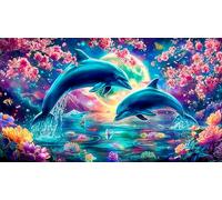 dolphin 1000 Piece Jigsaw Puzzle - Recycled Paper Educational Decompression Gift for Adults Kids 38x26/1000pcs