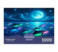 Dolphin 1000 Piece Jigsaw Puzzles Fun Challenging Modern Vibrant Dolphin Ocean Magic Classic Educational Games for The Whole Gifts For Children And Adults Aged 14 And Over 70x50cm/1000pcs