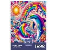 Dolphin 1000 Piece Jigsaw Puzzles Fun Challenging Modern Vibrant Dolphin Ocean Magic Classic Educational Games for The Whole Gifts For Children And Adults Aged 14 And Over 52x38cm/1000pcs