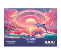 Dolphin 1000 Piece Jigsaw Puzzles Fun Challenging Modern Vibrant Dolphin Ocean Magic Educational Game for The Whole Gifts For Children And Adults Aged 14 And Over 52x38cm/1000pcs