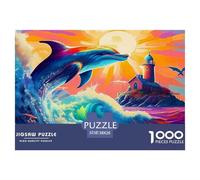 Dolphin 1000 Piece Jigsaw Puzzles Fun Challenging Modern Vibrant Dolphin Ocean Magic Educational Game for The Whole Gifts Suitable for Children & People Aged 14+ 38x26cm/1000pcs