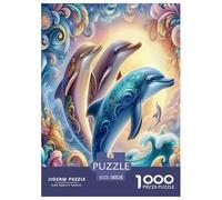Dolphin 1000 Piece Jigsaw Puzzles Fun Challenging Modern Vibrant Dolphin Ocean Magic Puzzles Game Creativity & Gift Giving For Children And Adults Aged 14 And Over 38x26cm/1000pcs