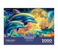 Dolphin 1000 Piece Paper Dolphins in Magical Cosmic Ocean Puzzle Large Piece Elderly Logic Skill Mindfulness Meditation Gift for Senior Enthusiasts 38x26cm/1000pcs