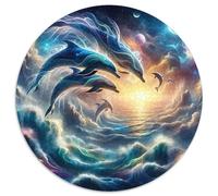 Dolphin 1000 Piece Round Jigsaw Puzzle The Sea Family Bonding Educational Puzzle Stress Relief Gift Idea Home Decor Whimsical Design 1000pcs (67.5x67.5cm)