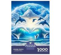 Dolphin 1000 Piece Sturdy Paper Dolphins in Blue Cosmic Ocean Sphere Puzzle Parent-Child Interactive Game Home Leisure HD Printing 38x26cm/1000pcs