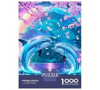 Dolphin 1000 Piece Thickened Jigsaw Dolphins in Blue-pink Floral Cosmic Ocean Puzzle Grown-Ups Easy Store Relaxation Hobby Engaging Brain Teaser 38x26cm/1000pcs