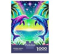 Dolphin 1000 Piece Thickened Paper Dolphins on Neon-lit Coast Puzzle Adults Relaxation Hobby Engaging Brain Teaser Easy to Store 70x50cm/1000pcs
