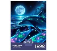 Dolphin 1000 Piece Thickened Paper Jigsaw Dolphins Under Glowing Moonlit Waves Puzzle Adults Relaxation Hobby Brain Teaser 52x38cm/1000pcs