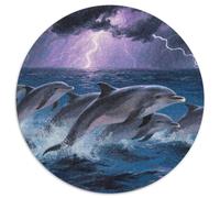 Dolphin 1000 Piece Wildlife Round Jigsaw Puzzles What Happens Next Beautiful Decoration for Adults And Kids 1000pcs (67.5x67.5cm)
