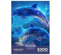 Dolphin 1000 Pieces Eco-Friendly Paper Dolphins in Deep Blue Sea Puzzle Adult Hobbyists Portable Mind Decompression Hours Fun 52x38cm/1000pcs