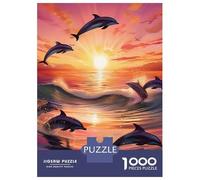 Dolphin 1000 Pieces Eco-Friendly Paper Three Dolphins Leaping Toward Orange SunsetPuzzle Adult Hobbyists Portable Mind Decompression Hours Entertainment 70x50cm/1000pcs