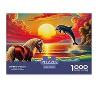 Dolphin 1000 Pieces Portable Jigsaw Puzzle Animal Age 3+ Quirky, Abstract Design, Home Decoration, Educational, Challenging Puzzle Games 70x50cm/1000pcs