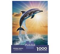 Dolphin 1000 Pieces Recycled Dolphin Leaping Into Sunlit Waves Puzzle Adults Reusable Stress Relief Challenging Fun Brain Teaser 52x38cm/1000pcs